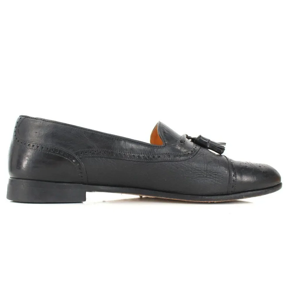 Mezlan Havana Black Deerskin Tassel Loafers Cap Toe Brogue Leather Men’s 10.5